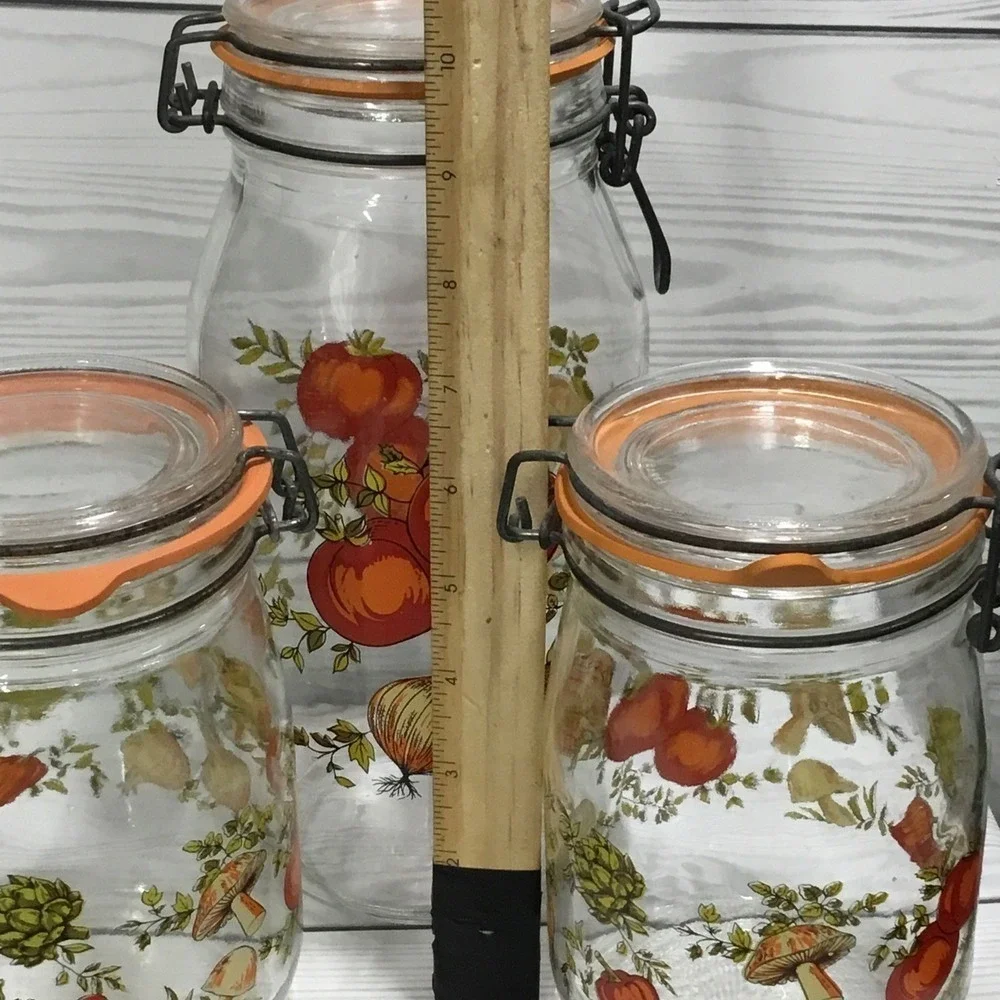VTG Corning Ware Spice of Life LOT 3 Matching Glass Canister Jars MCM
